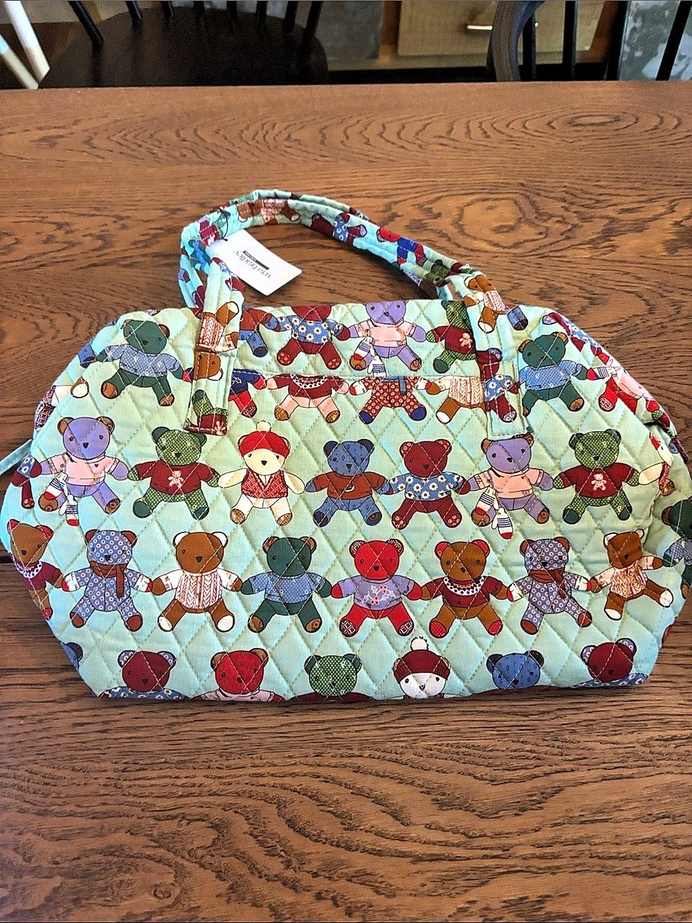 Vera Bradley Tote Cotton Tote in light green with teddy bear print.